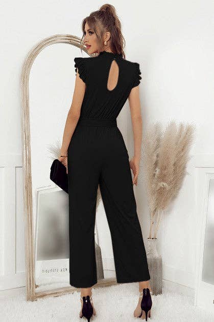 Mock Neck Sleeveless Ruffle Jumpsuit