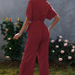 V Neck Half Sleeve Solid Jumpsuit