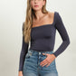 REVERSIBLE SQUARE NECK LONG SLEEVE KNIT TOP