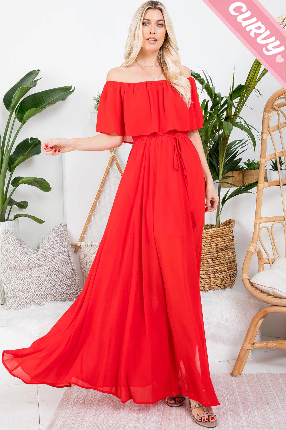 Iliana Off Shoulder Maxi Dress (Plus Size)