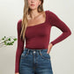 REVERSIBLE SQUARE NECK LONG SLEEVE KNIT TOP