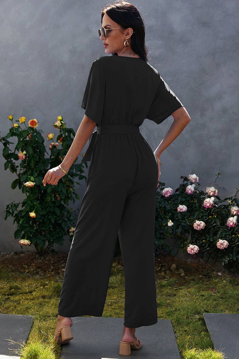 V Neck Half Sleeve Solid Jumpsuit