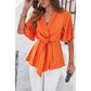 Wide Sleeve Deep V Knot Cross Ruffle Fit Blouse