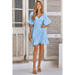 Solid V Neck Cross Ruffle Wide Sleeve Mini Dress