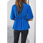 Wide Sleeve Deep V Knot Cross Ruffle Fit Blouse