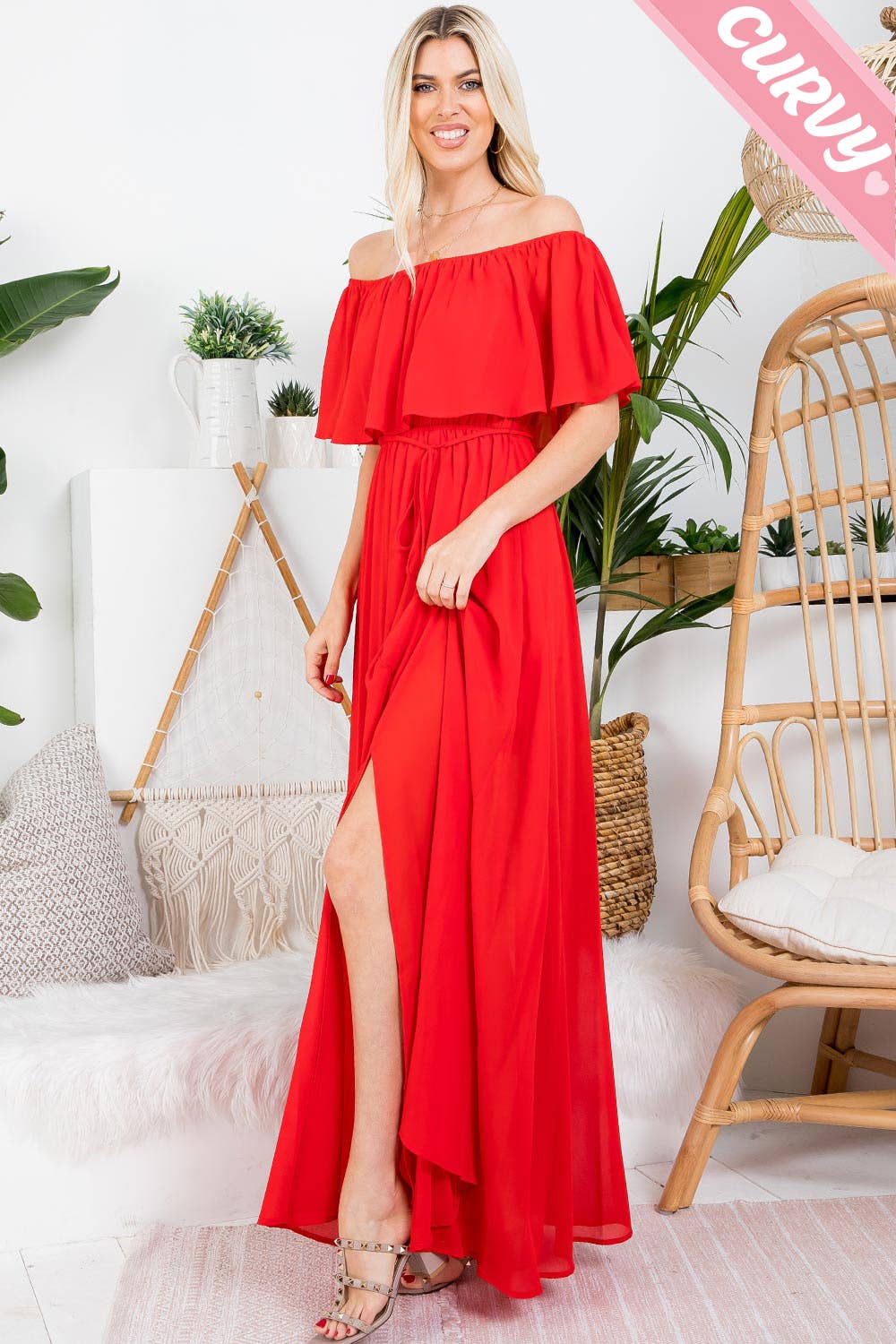 Iliana Off Shoulder Maxi Dress (Plus Size)