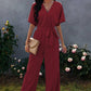 V Neck Half Sleeve Solid Jumpsuit