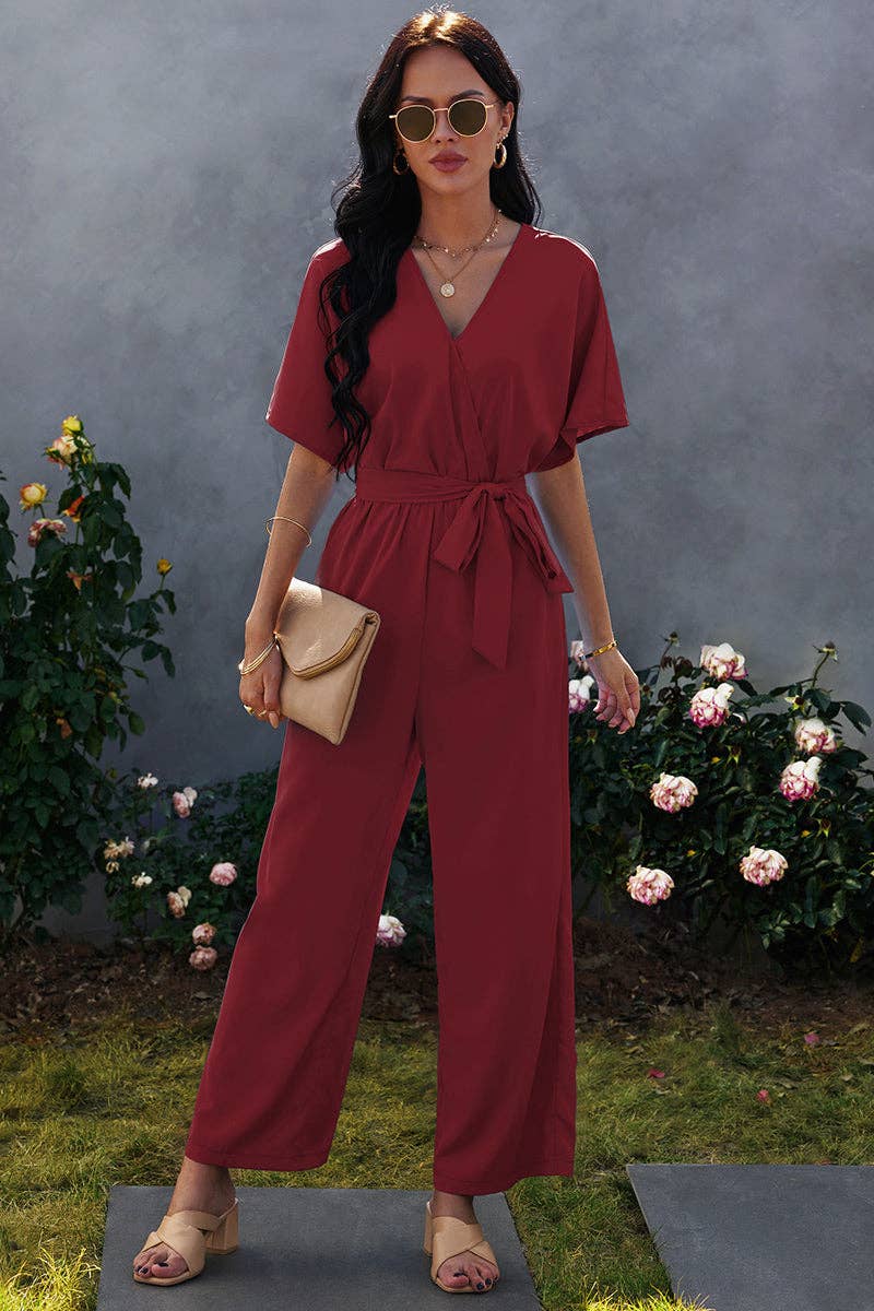 V Neck Half Sleeve Solid Jumpsuit