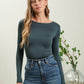 ROUND NECK LONG SLEEVE FITTED KNIT TOP