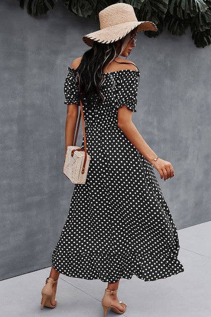 Off Shoulder Polka Dot Ruffle Dress