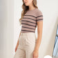 STRIPE ROUND NECK SHORT SLEEVE SWEATER KNIT TOP