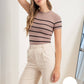 STRIPE ROUND NECK SHORT SLEEVE SWEATER KNIT TOP