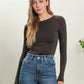 ROUND NECK LONG SLEEVE FITTED KNIT TOP