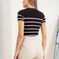 STRIPE ROUND NECK SHORT SLEEVE SWEATER KNIT TOP