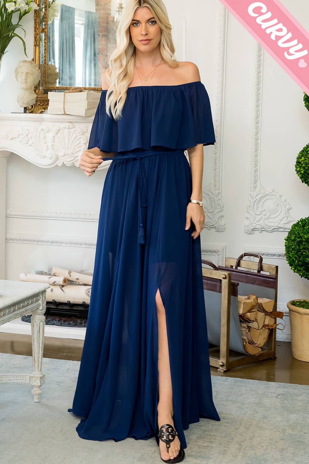 Iliana Off Shoulder Maxi Dress (Plus Size)