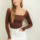 REVERSIBLE SQUARE NECK LONG SLEEVE KNIT TOP