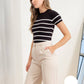 STRIPE ROUND NECK SHORT SLEEVE SWEATER KNIT TOP