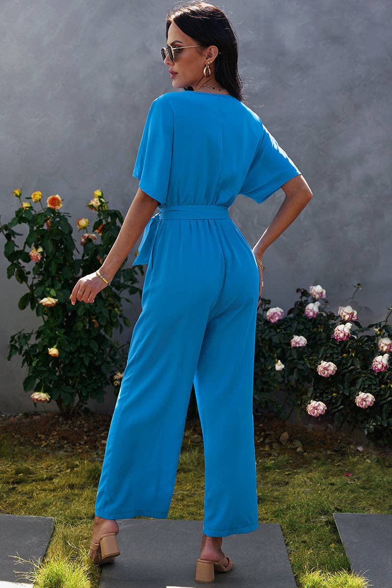 V Neck Half Sleeve Solid Jumpsuit