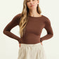 ROUND NECK LONG SLEEVE FITTED KNIT TOP