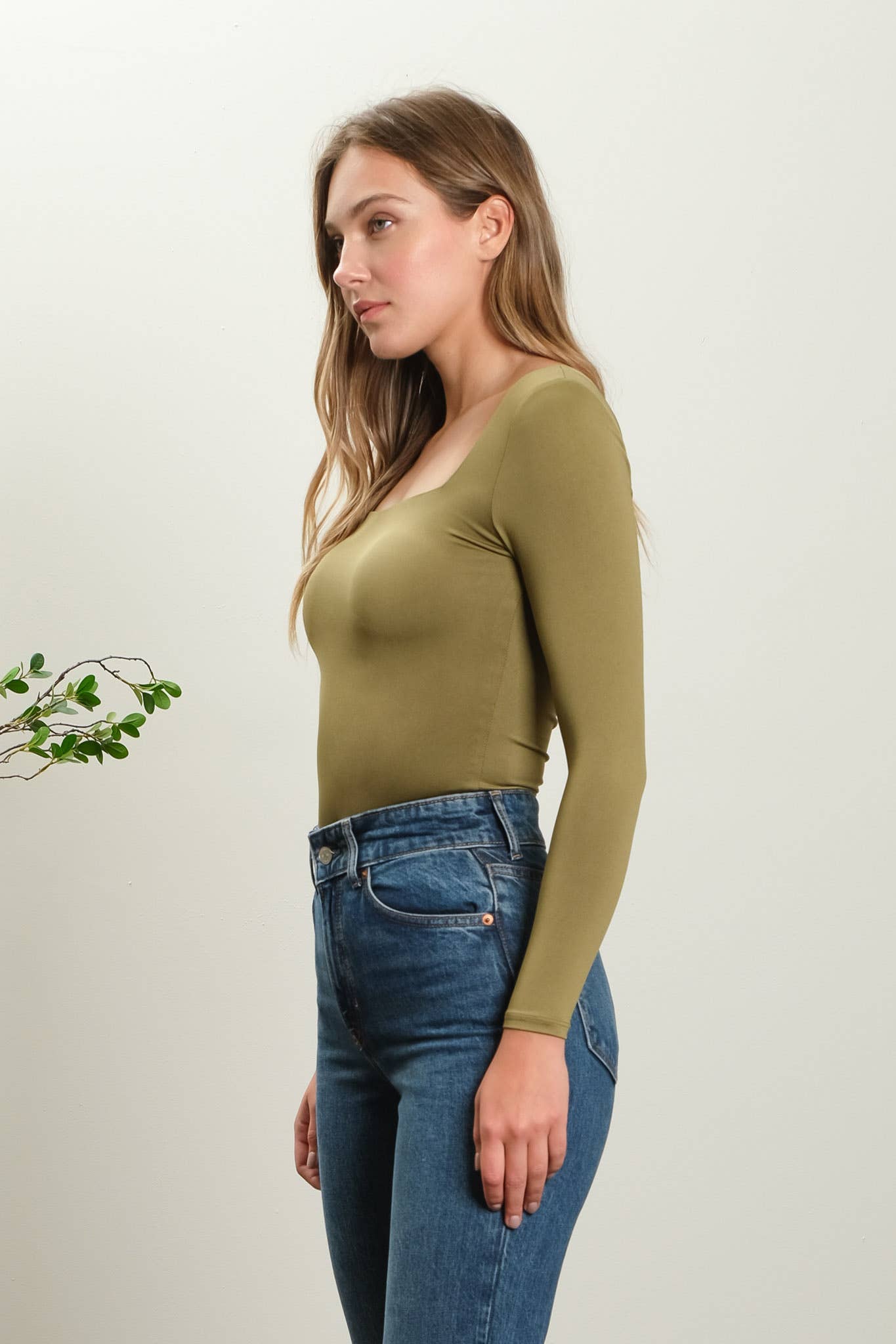 REVERSIBLE SQUARE NECK LONG SLEEVE KNIT TOP