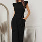 Mock Neck Sleeveless Ruffle Jumpsuit