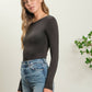 SOLID ROUND NECK LONG SLEEVE BODYSUIT