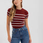 STRIPE ROUND NECK SHORT SLEEVE SWEATER KNIT TOP