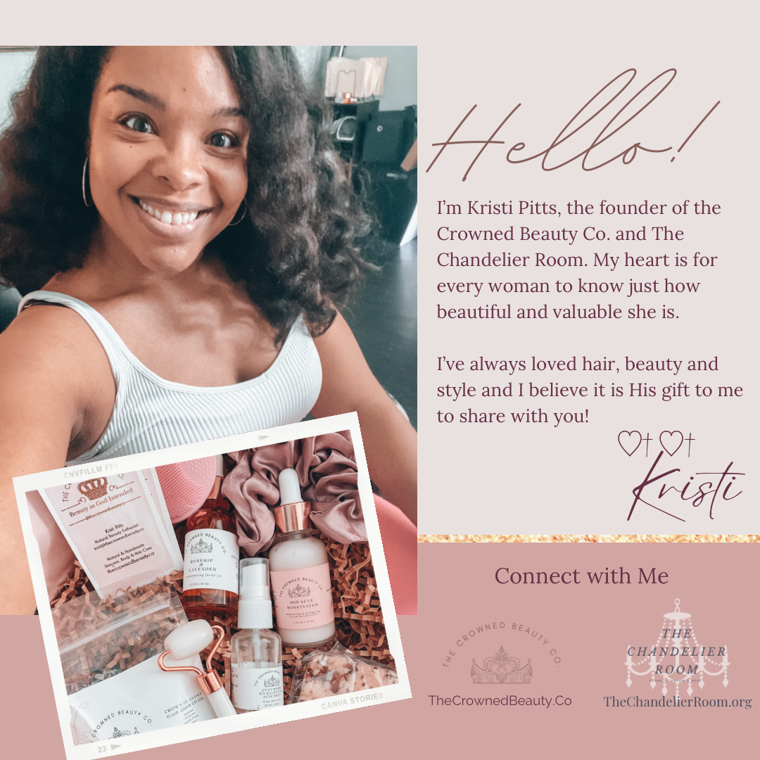 Kristi Pitts About Me Founder of The Chandelier Room and Crowned Beauty Co