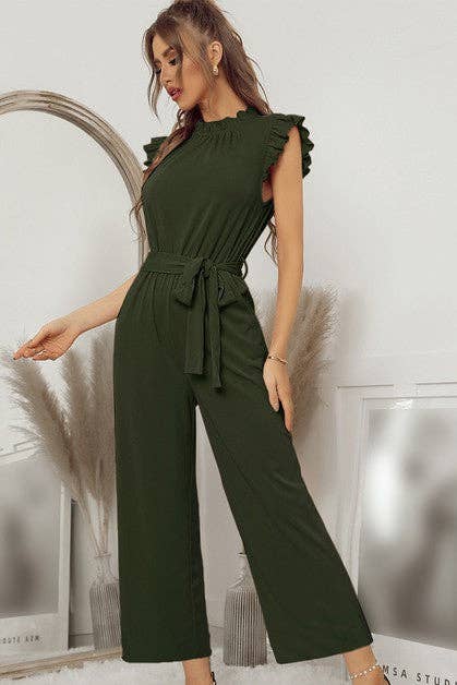 Mock Neck Sleeveless Ruffle Jumpsuit