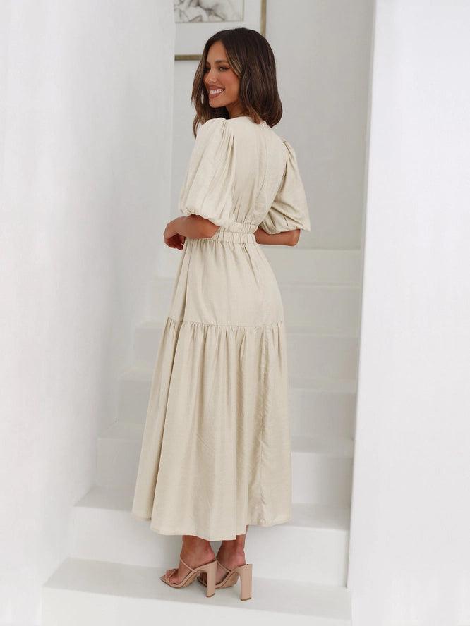 Julianna Ladies Bubble Sleeves Midi Dress