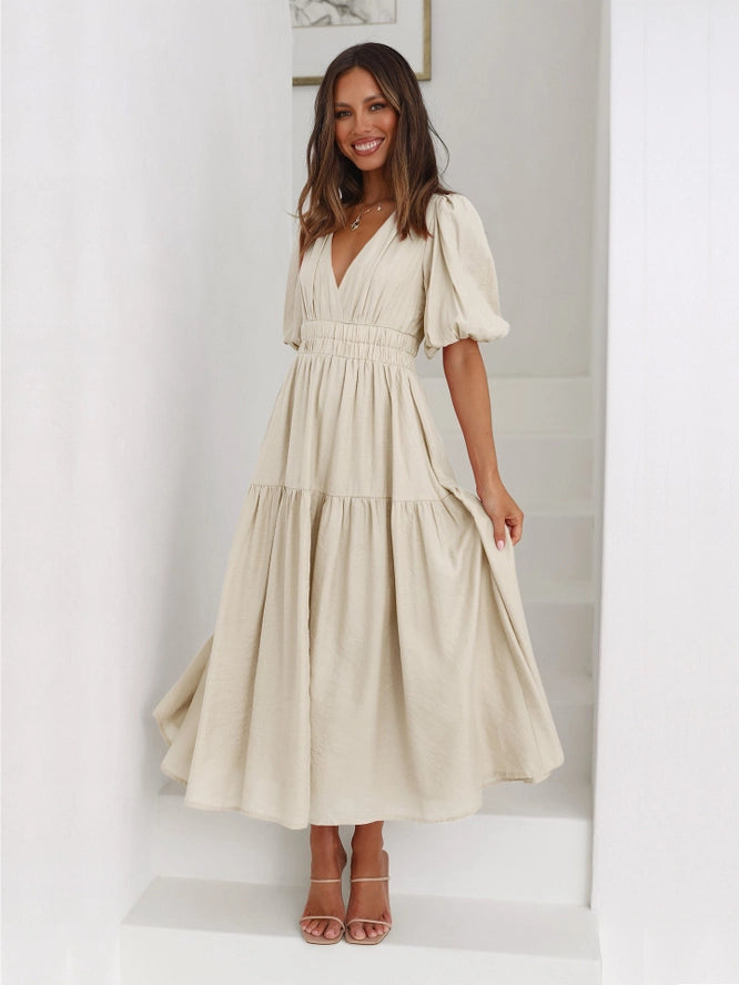 Julianna Ladies Bubble Sleeves Midi Dress