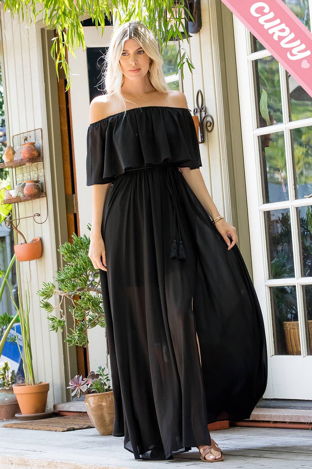 Iliana Off Shoulder Maxi Dress (Plus Size)