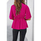 Wide Sleeve Deep V Knot Cross Ruffle Fit Blouse