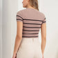 STRIPE ROUND NECK SHORT SLEEVE SWEATER KNIT TOP