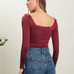 REVERSIBLE SQUARE NECK LONG SLEEVE KNIT TOP