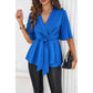 Wide Sleeve Deep V Knot Cross Ruffle Fit Blouse