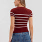 STRIPE ROUND NECK SHORT SLEEVE SWEATER KNIT TOP