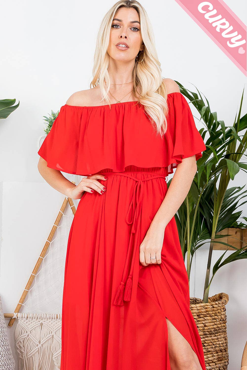 Iliana Off Shoulder Maxi Dress (Plus Size)