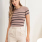 STRIPE ROUND NECK SHORT SLEEVE SWEATER KNIT TOP