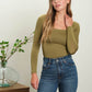 REVERSIBLE SQUARE NECK LONG SLEEVE KNIT TOP