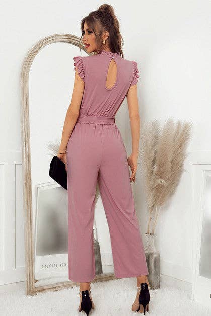 Mock Neck Sleeveless Ruffle Jumpsuit