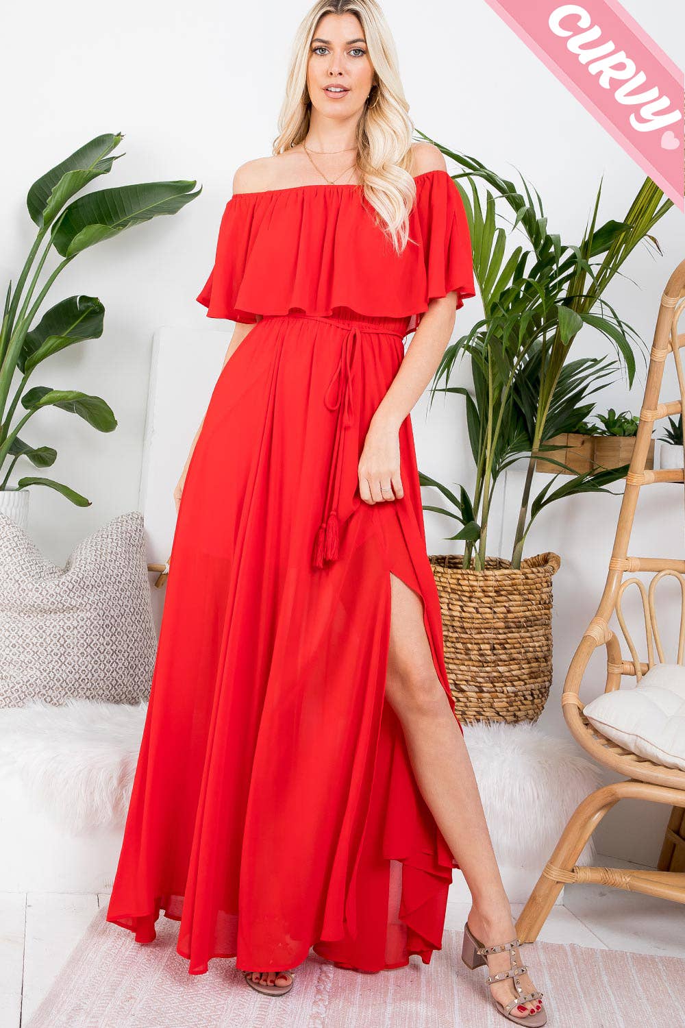 Iliana Off Shoulder Maxi Dress (Plus Size)