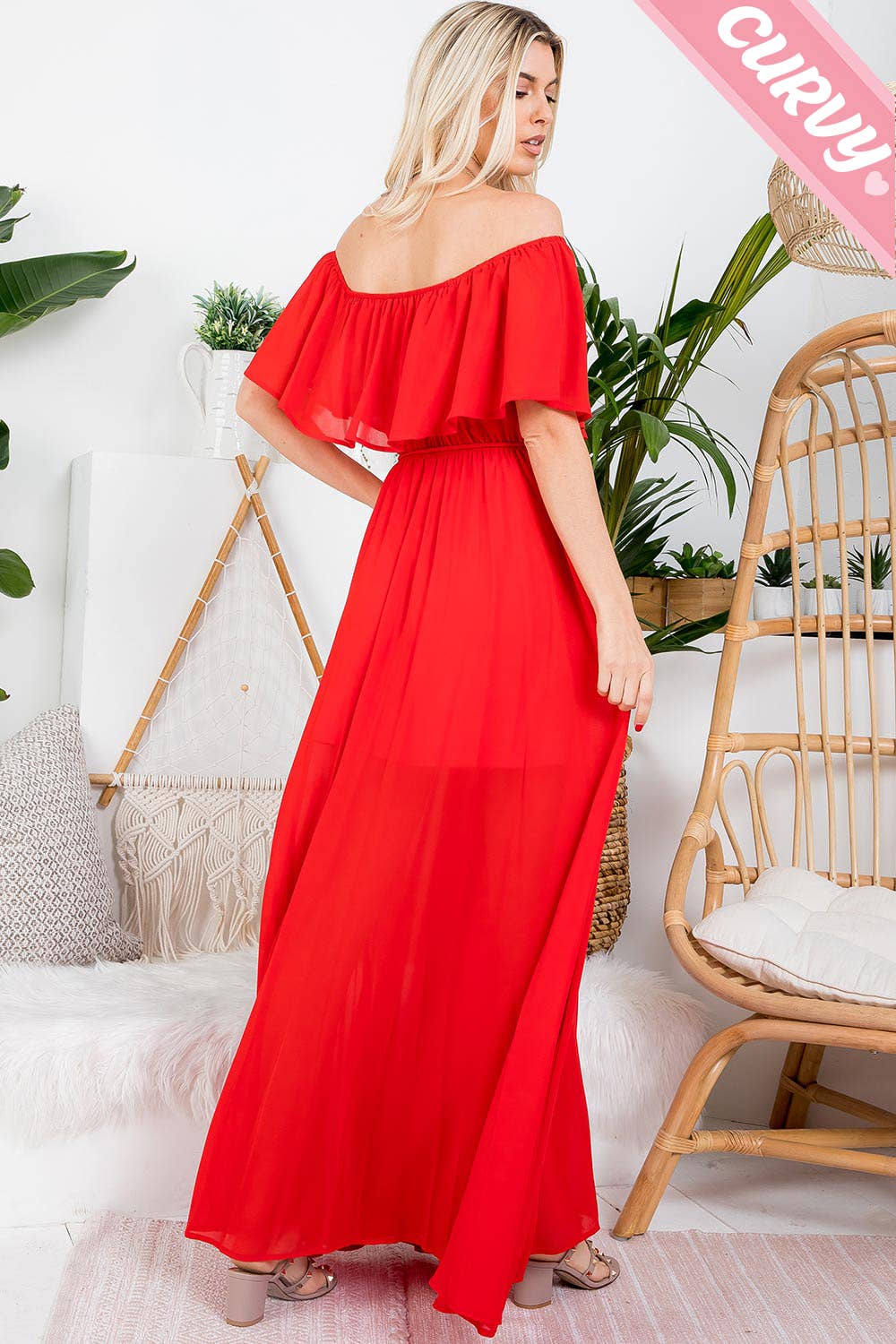 Iliana Off Shoulder Maxi Dress (Plus Size)