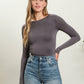 ROUND NECK LONG SLEEVE FITTED KNIT TOP