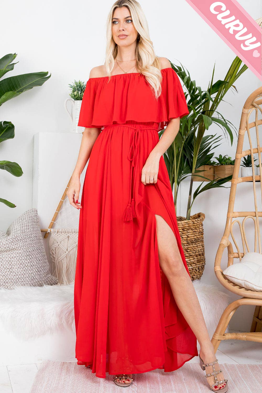 Iliana Off Shoulder Maxi Dress (Plus Size)