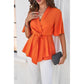 Wide Sleeve Deep V Knot Cross Ruffle Fit Blouse