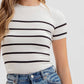 STRIPE ROUND NECK SHORT SLEEVE SWEATER KNIT TOP