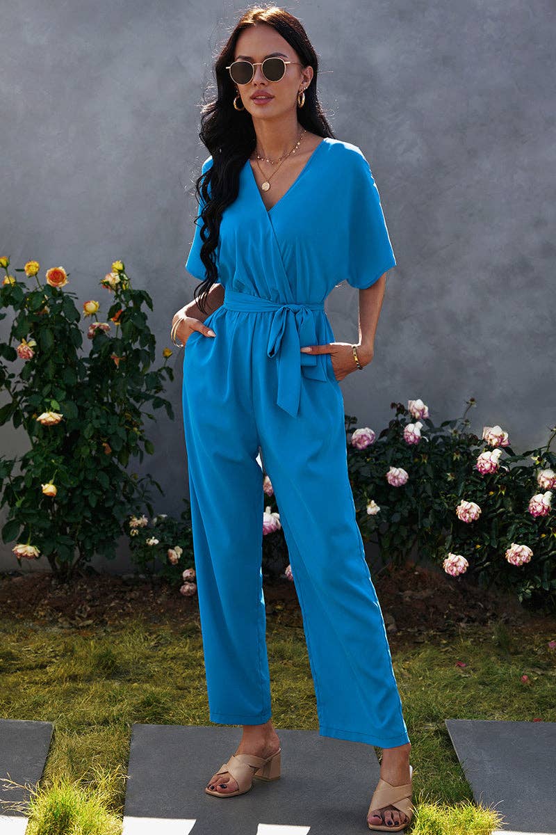 V Neck Half Sleeve Solid Jumpsuit