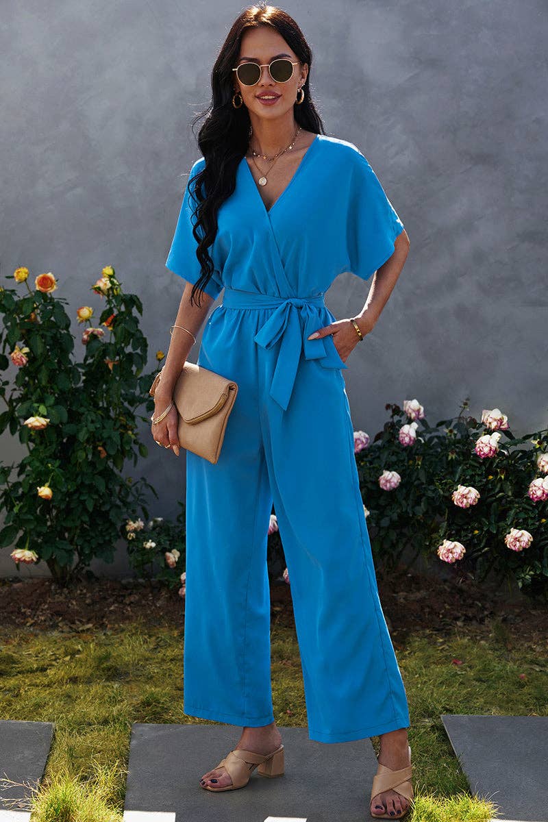 V Neck Half Sleeve Solid Jumpsuit