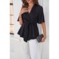 Wide Sleeve Deep V Knot Cross Ruffle Fit Blouse